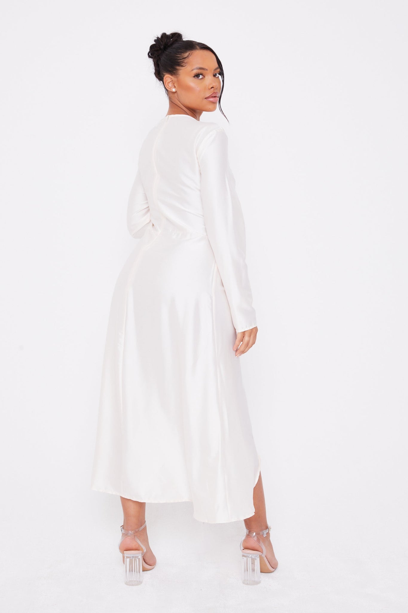 Ivory Luxe Satin Cut Out U-Bar Dress