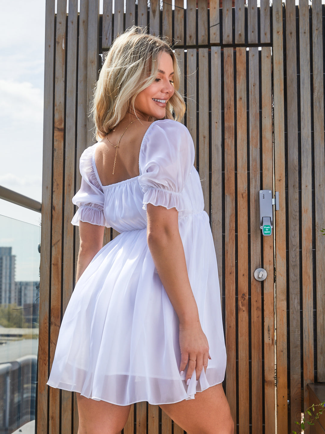 white babydoll dress with puff sleeves Organza Puff Sleeve Babydoll Dress in White 8