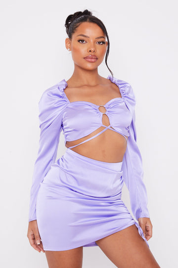 CO ORD RING DETAIL CROP TOP IN LILAC