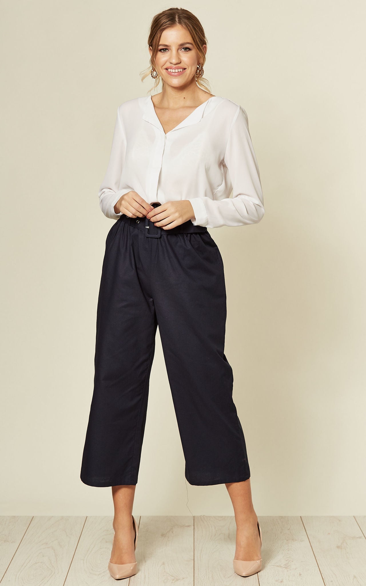 Organic Cotton Blended Paperbag Culottes Navy