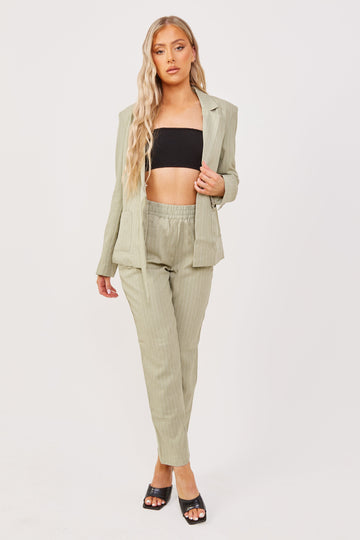 Light Green Pinstripe Co-ord Straight Leg Trousers