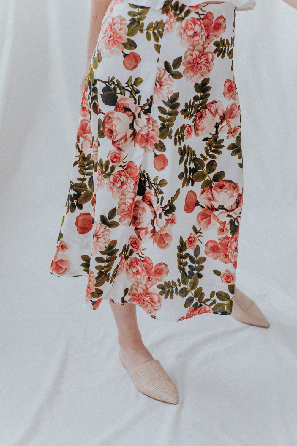 Floral Midi Slip Skirt With Side Slits