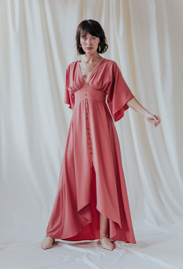 Angel Sleeve Maxi Dress In Dusty Rose