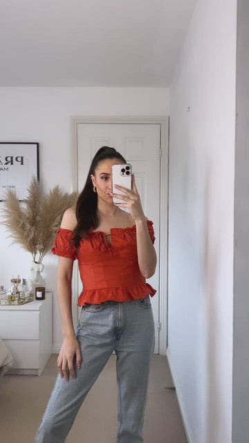 Organic Cotton and Linen Blended Bardot Top in Orange
