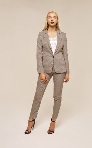 Tailored Nude Houndstooth Cigarette Trousers
