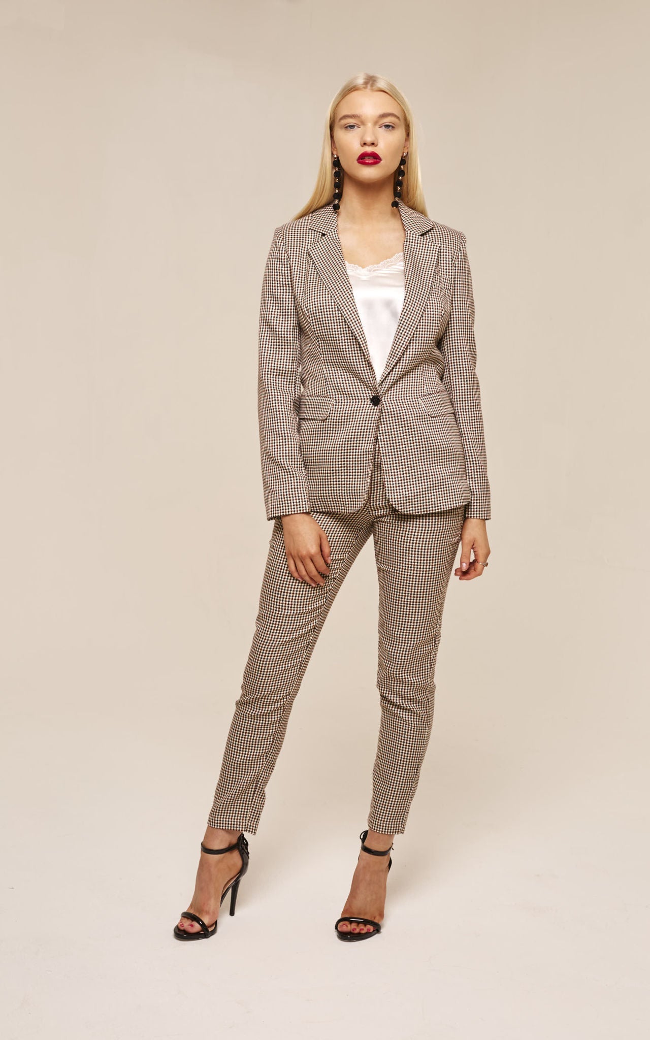 Tailored Nude Houndstooth Cigarette Trousers